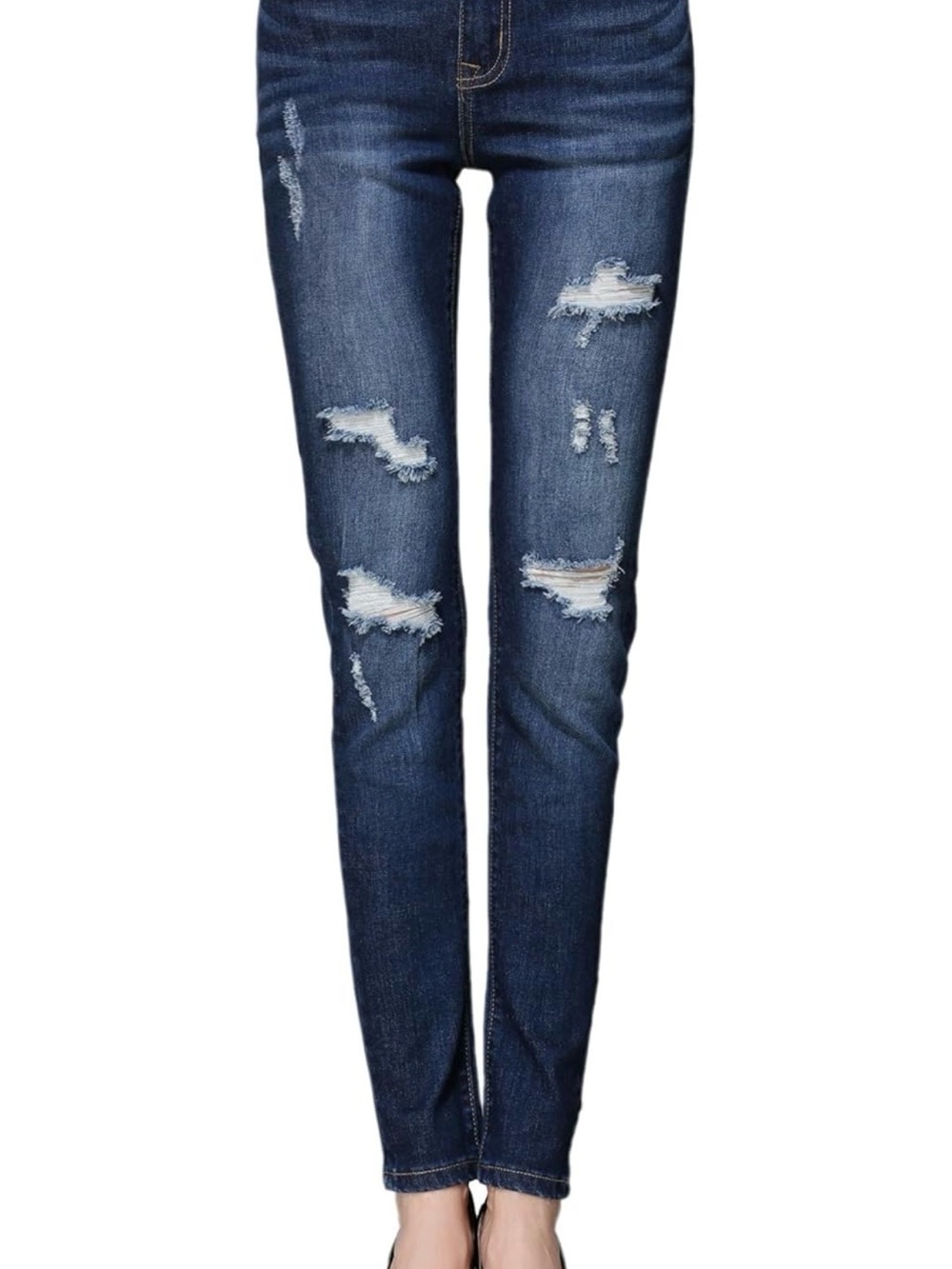 Distressed Dark Blue Skinny Jeans for Women